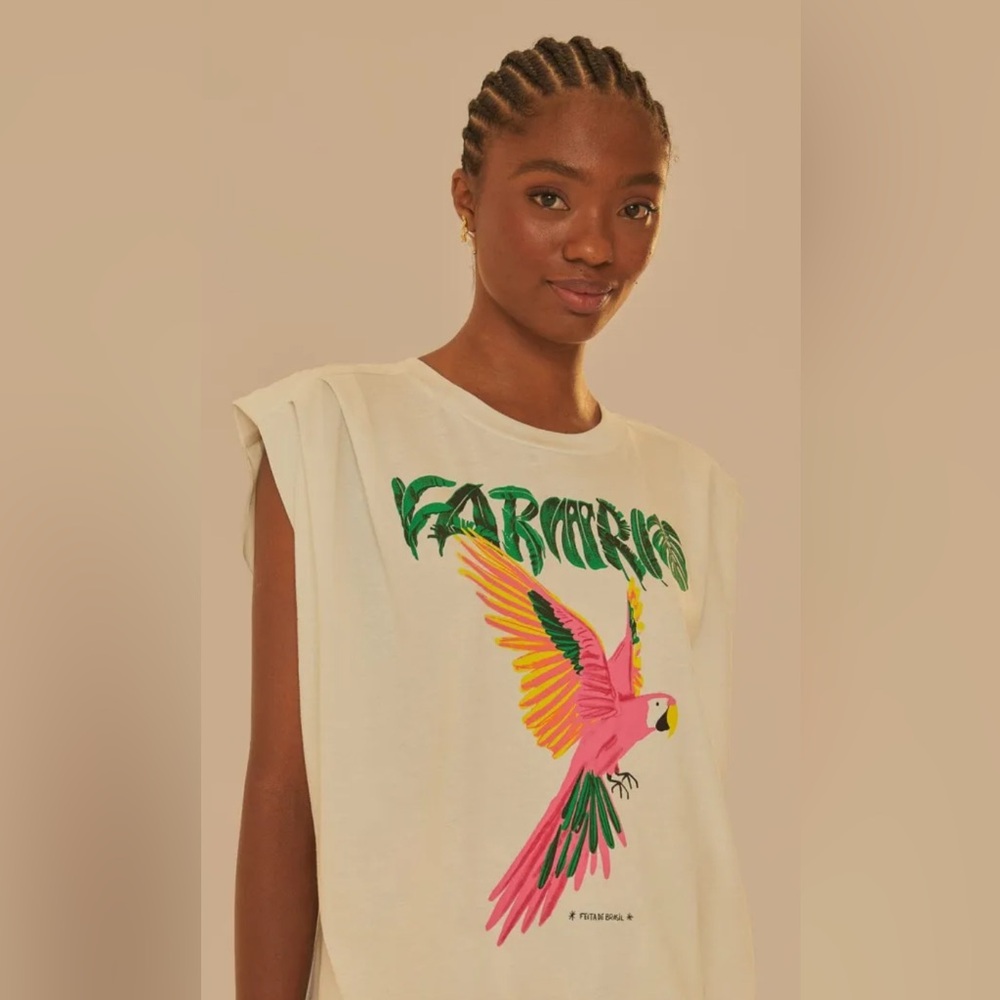 Farm Rio Pleat Organic Cotton T-Shirt. XS